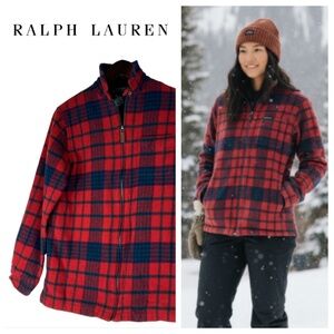 Vtg Ralph Lauren Medium 8 10 Shacket Jacket Coat WOOL Plaid Red Zip Up Classic